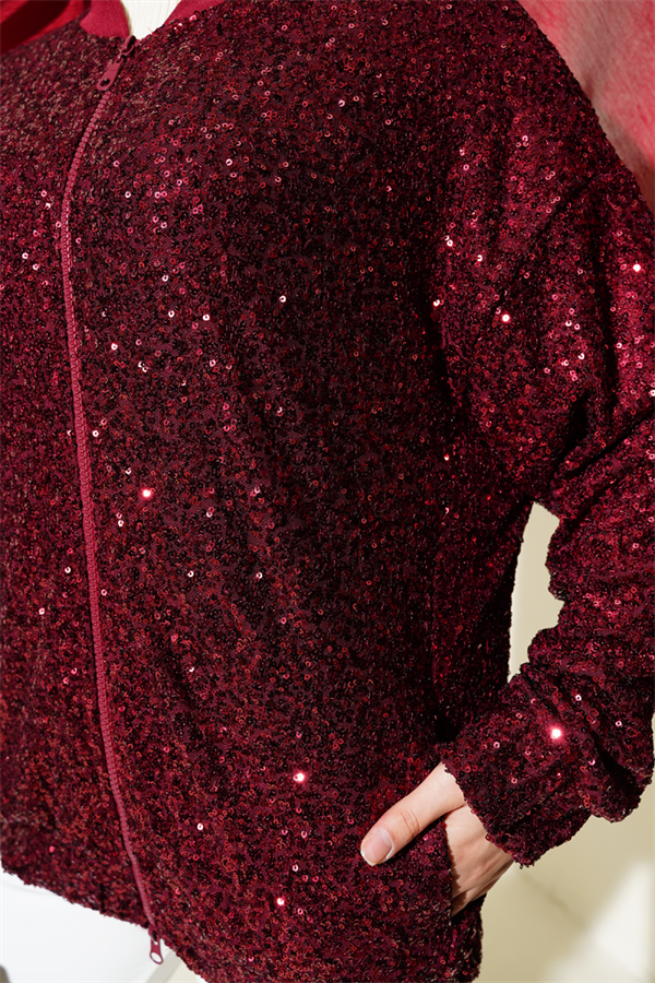 Sequin Zippered Jacket Burgundy