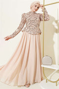 Beige Evening Dress with Sequins and Beads