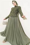 Khaki Evening Dress with Sequins and Beads