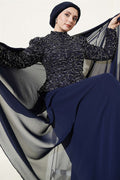 Navy Blue Evening Dress with Sequins and Beads