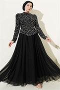 Black Evening Dress with Sequins and Beads