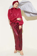 Two-Piece Evening Dress Set with Sequined Skirt in Burgundy
