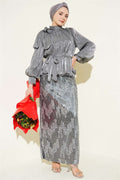Grey Two-Piece Evening Dress Set with Sequined Skirt