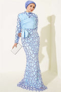 Sequined Ribbon Detail Evening Dress, Blue