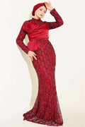 Burgundy Evening Dress with Sequins and Ribbon Details