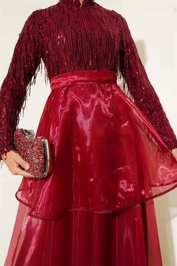 Sequined Tassel Evening Dress Burgundy