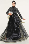 Sequined Tassel Evening Dress Black Silver