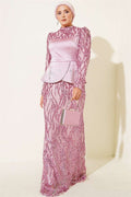 Sequined Satin Corset Detail Evening Dress Powder Pink