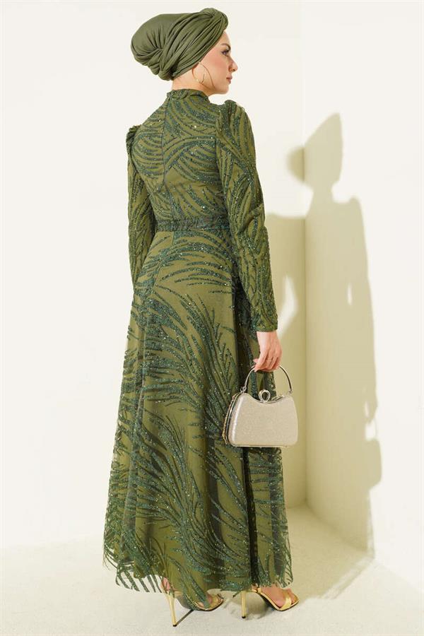 Sequined Glitter Evening Dress Khaki
