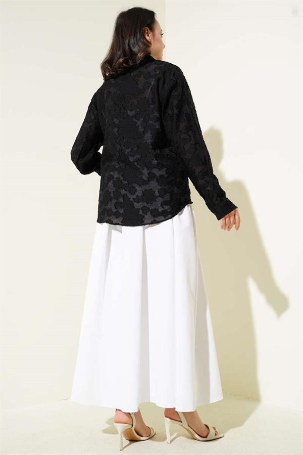 Tassel Flower Pattern Transparent Shirt Black