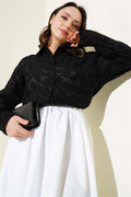 Tassel Flower Pattern Transparent Shirt Black