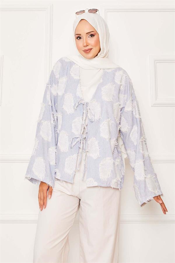 Tassel Detail Front Tie Kimono Indigo