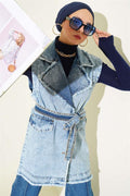 Tassel Detailed Pocket Flap Denim Vest Denim Blue