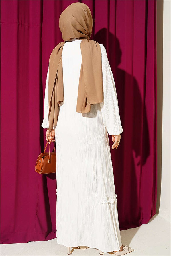 Flared Dress with Tassel Detail, Ecru