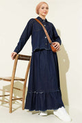 Navy Blue 2 Piece Set with Tassel Detail Denim Skirt