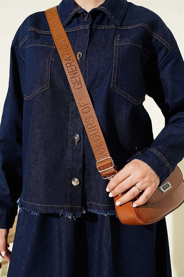 Navy Blue 2 Piece Set with Tassel Detail Denim Skirt