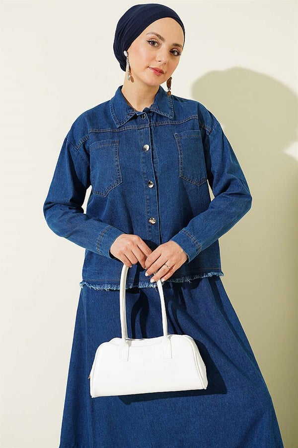 2 Piece Set with Tassel Detail Denim Skirt, Blue