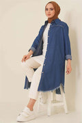 Tassel Detailed Denim Long Hijab Tunic