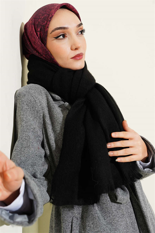 Black Shoulder Shawl with Tassel Detail