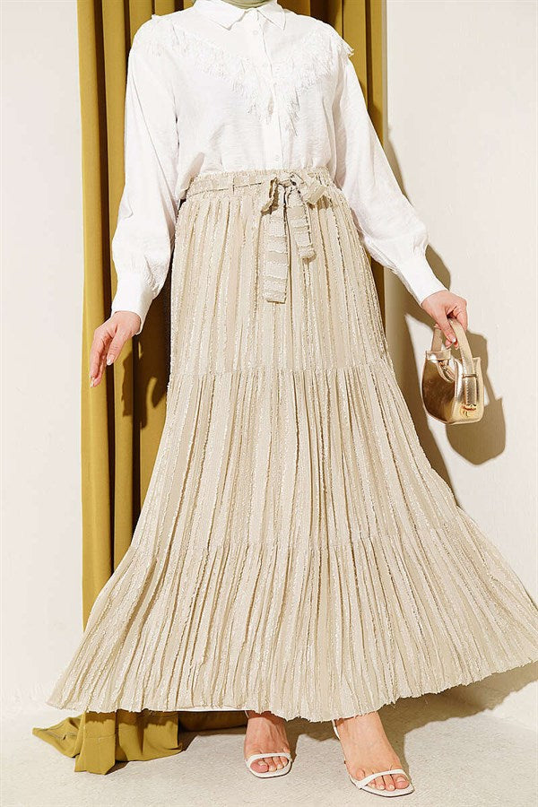 Tassel Detail Pleated Skirt, Dark Green