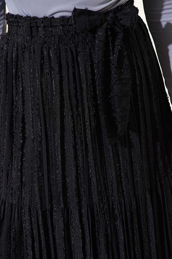 Black Pleated Skirt with Tassel Detail