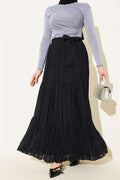 Black Pleated Skirt with Tassel Detail