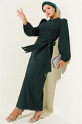 Tassel Stone Side Tie Evening Dress Emerald