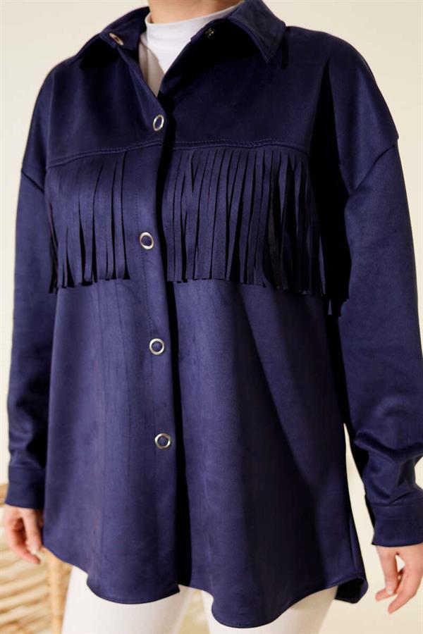 Tassel Buttoned Suede Jacket Navy Blue