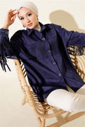 Tassel Buttoned Suede Jacket Navy Blue