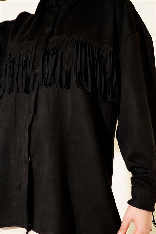 Tassel Buttoned Suede Jacket Black