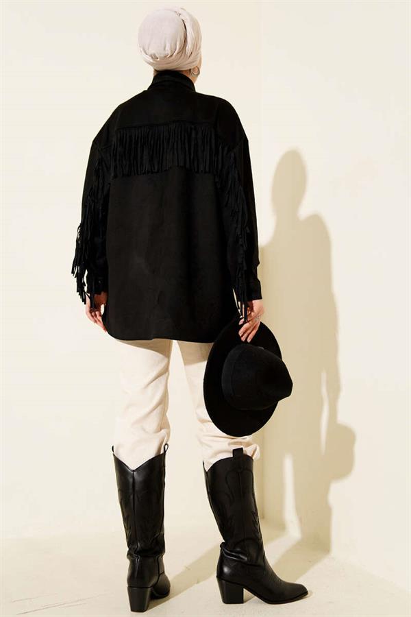 Tassel Buttoned Suede Jacket Black