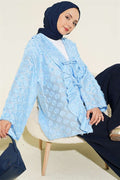 Tasseled Ruffled Tie Kimono, Blue