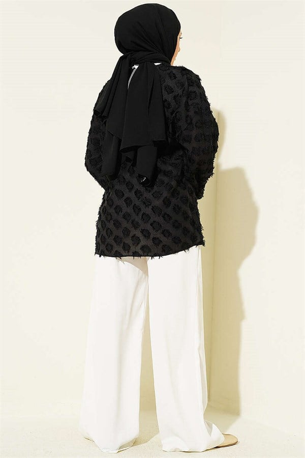 Tasseled Ruffled Tie Kimono, Black