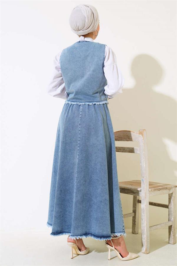 Tassel Denim Vest Set Denim Blue