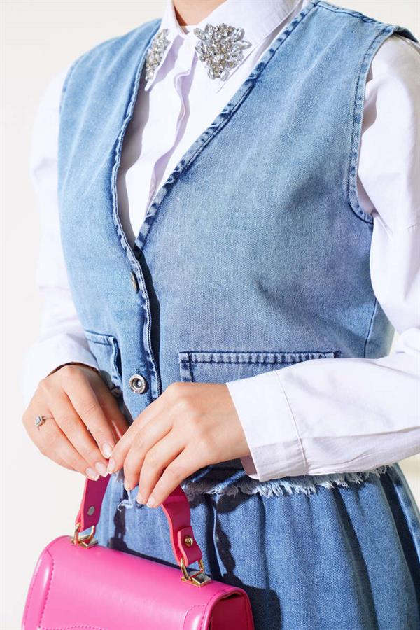 Tassel Denim Vest Set Denim Blue