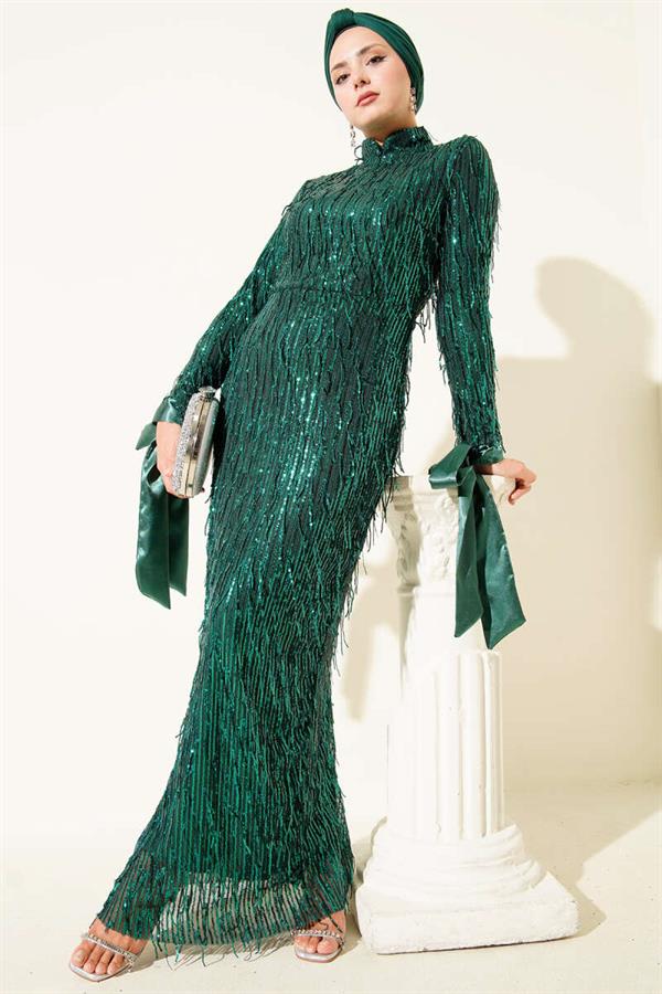 Tassel Sequin Evening Dress Emerald Green