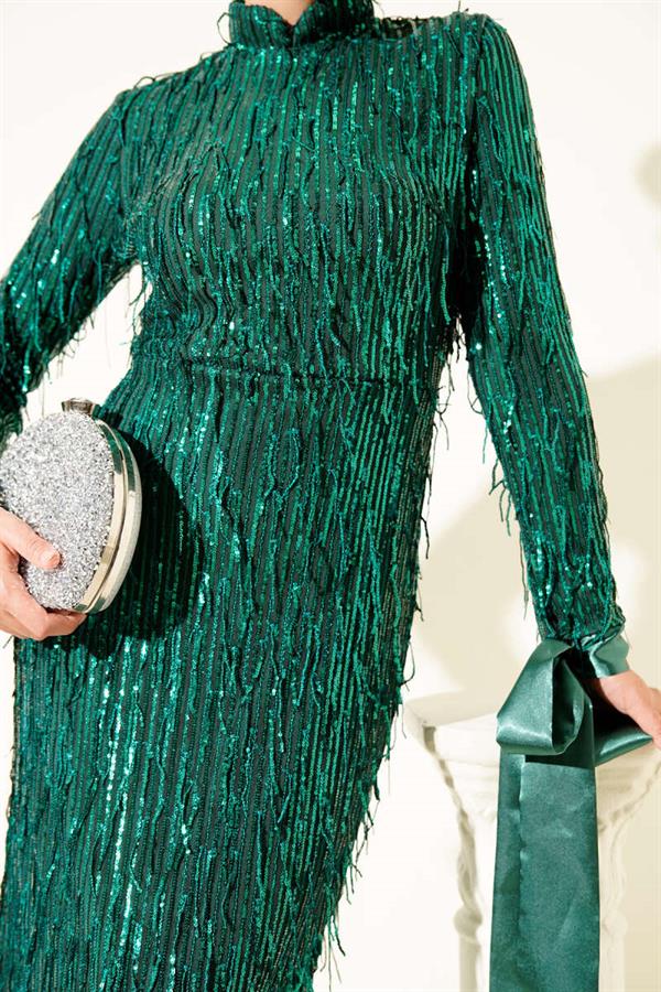 Tassel Sequin Evening Dress Emerald Green