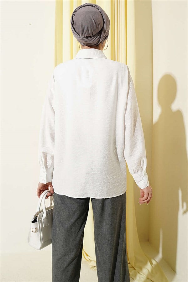 Tasseled V-Neck Lace Shirt, Ecru