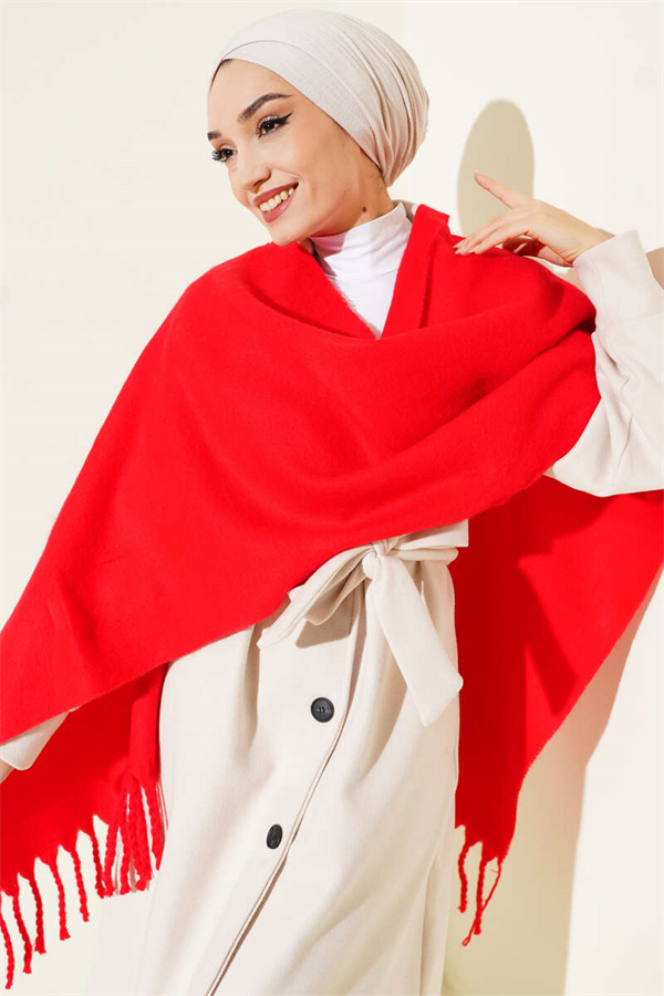 Tasseled Fluffy Shoulder Shawl, Red