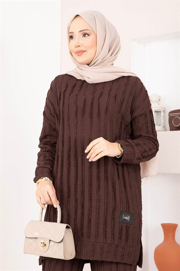 Relaxed Fit 2 Piece Set with Trousers, Coffee