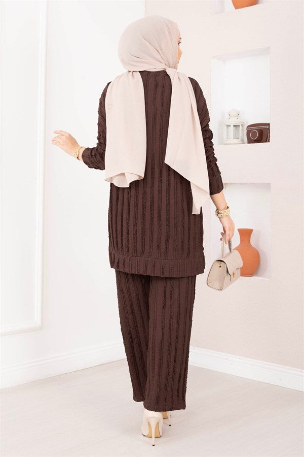 Relaxed Fit 2 Piece Set with Trousers, Coffee