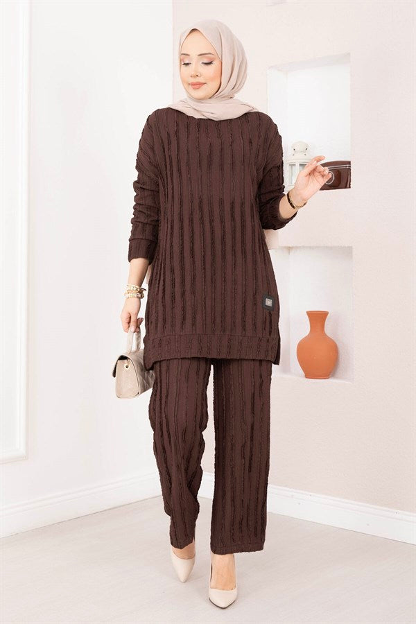 Relaxed Fit 2 Piece Set with Trousers, Coffee