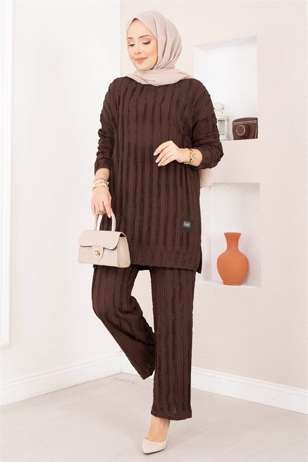 Relaxed Fit 2 Piece Set with Trousers, Coffee