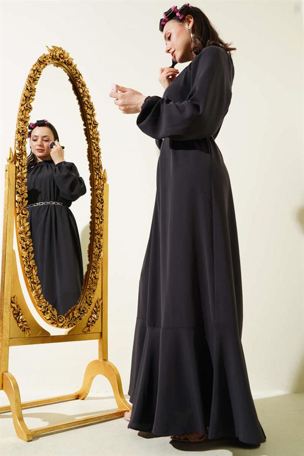 Raglan Sleeve Chain Belted Dress Anthracite