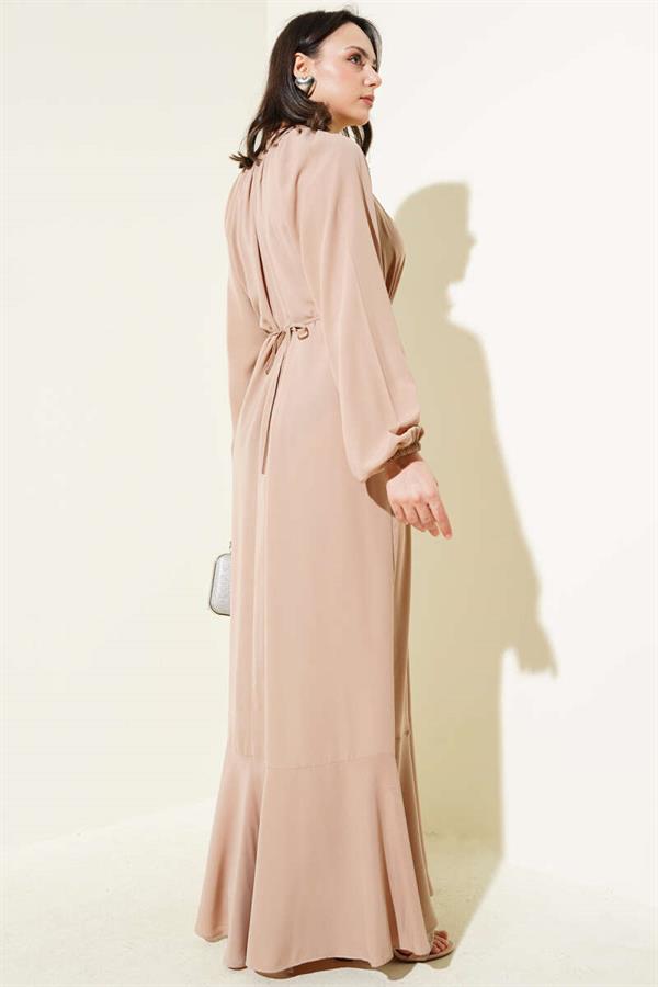Raglan Sleeve Chain Belted Dress Beige