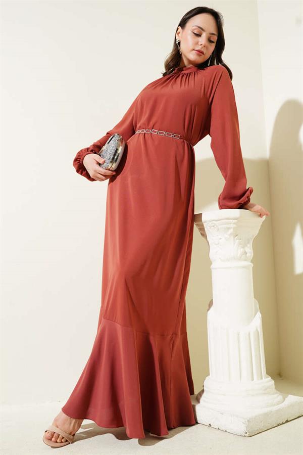 Raglan Sleeve Chain Belted Dress Dusty Rose