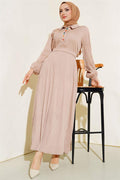  Colorful Buttoned Placket Dress Beige