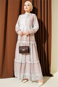 Retro Floral Chiffon Dress Beige