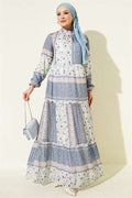 Retro Floral Chiffon Dress Navy Blue