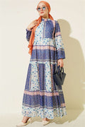 Retro Floral Chiffon Dress, Blue